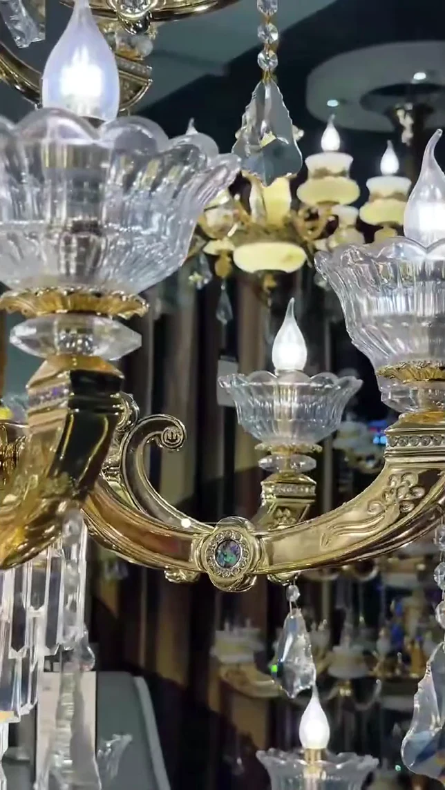 Close view of the arms and decorative elements of a chandelier in the approved film